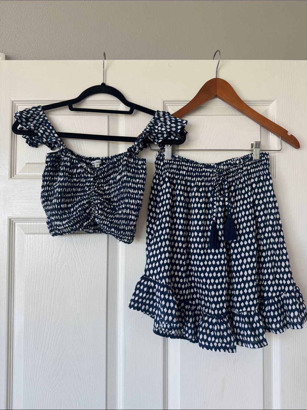 Tiare Hawaii Navy and White Printed Ruffle Skirt Set